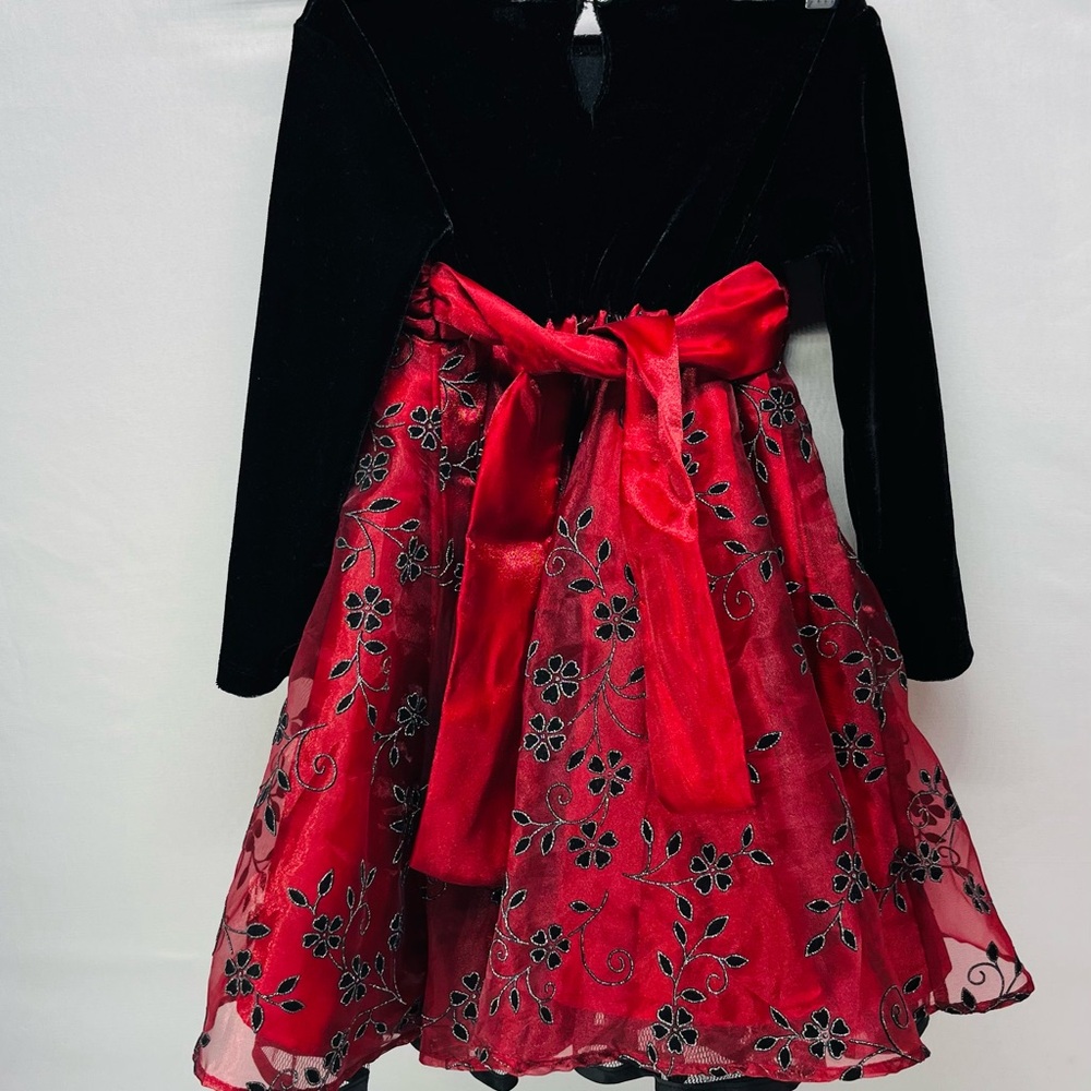 Blueberi Boulevard Black Velvet and Red Floral Fit‎ n Flare Dress - Picture 2 of 5
